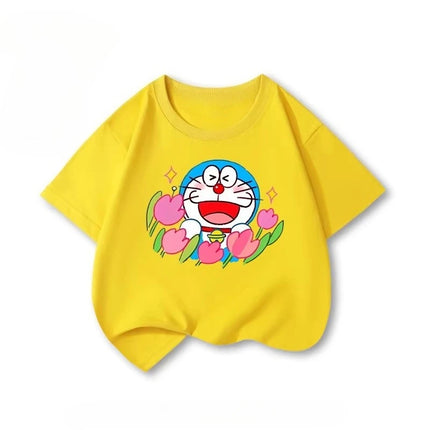 Potdemiel Doraemon Children's Pure Cotton T-Shirt, New Summer Style, Comfortable and Breathable Children's T-Shirt