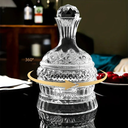 Crystal Wine Decanter Elegant Handcrafted Glass Wine Decanter Set - Rotating Wine Aerator, Spinning Whiskey Carafe