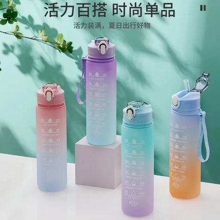 900ML Water Bottle With Time Marker Plastic Motivational Water Bottle with straw Drinking Bottle for Gym Sports Outdoor Travel
