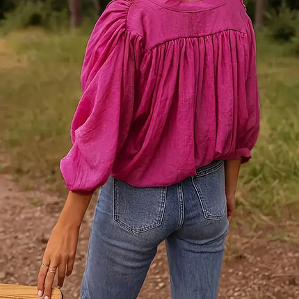 New Elegant Stand-up Collar Long-Sleeve Shirt Plus Size Women's Top Rose Wrinkles French Blouse All Match Female Clothing Office