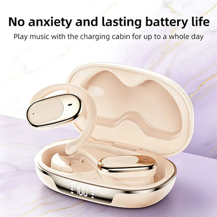 Bluetooth Headsets Electroplated Ear Hook Wireless Sports Earphone HiFi Stereo Long Battery Life Digital Display Open Headphones