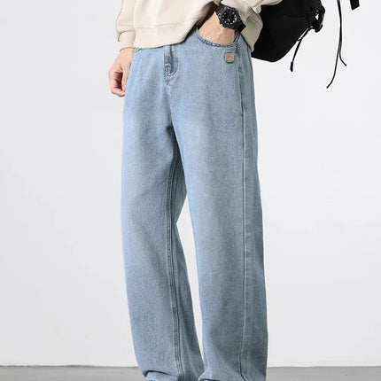 Spring Autumn American Retro Straight Jeans Men Streetwear Korean Fashion Loose Baggy Wide Leg Denim Pants Male Casual Trousers