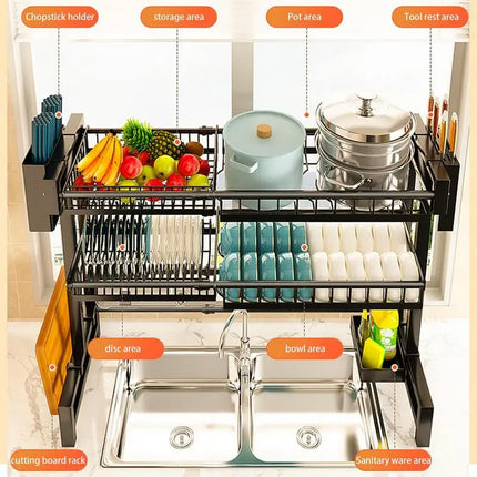 2 Tier Drainer Expandable Kitchen Sink Shelf Countertop Dish Organizer Sink Dish Rack Dish Rack With Chopstick Cylinder