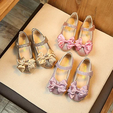 Girls Leather Shoes for Toddlers Kids Big Children Flats Glitter with Bow-knot Princess Sweet Bling Dress Shoes for Dance Party