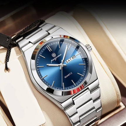 PAAZOMU Luxury Quartz Men's Wristwatch Sport Men Watches Waterproof Luminous Date Week Stainless Steel Men's Watch Male Reloj+box