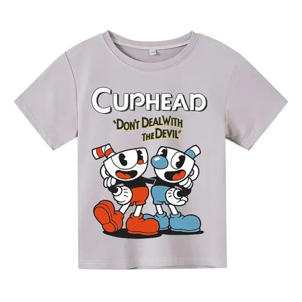 Children Cute Cuphead Clothes Kids Summer Fashion T-shirt Baby Boys Cartoon T-shirts Toddler Girls Short Sleeve Casual Tops