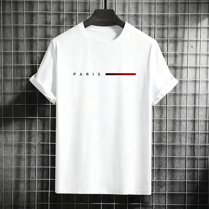 Men's 100% Cotton Summer Loose PARIS Creative Letter Print Casual Slim Fit Round Neck Short Sleeved T-shirt Top