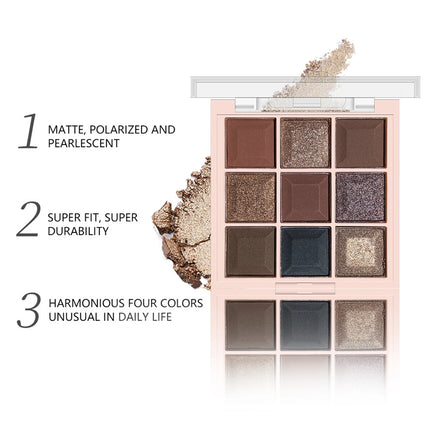 JUJU DREAM 9-Color Eyeshadow Palette, Matte & Shimmer Finish, Soft Milk Tea Tones, Compact & Easy for Daily Student Makeup