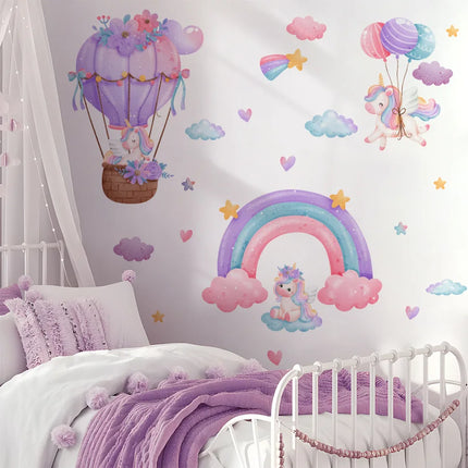 Rainbow Hot Air Balloon Unicorn Star Cloud Love Wall Decal Self-Adhesive Sticker for Girl's Bedroom Dormitory Decor