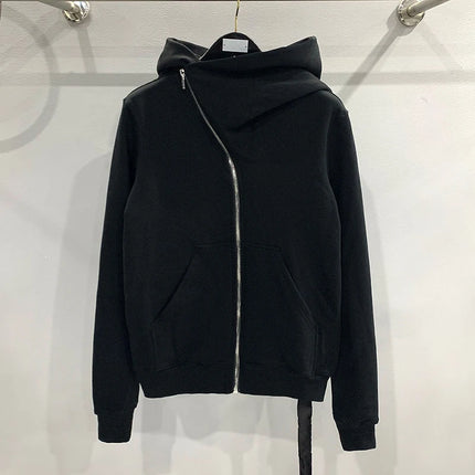 Autumn Zipper Design Black Hoodies Men's Women's Sportswear Jacket American Rock Hip Hop Street Wear Elastic Knitted Coats