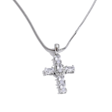 Yhpup Delicate AAA Cubic Zirconia Cross Pendant Necklace Gift Gold Platinum Color PVD Plated Premium Classic Shiny Chic Jewelry
