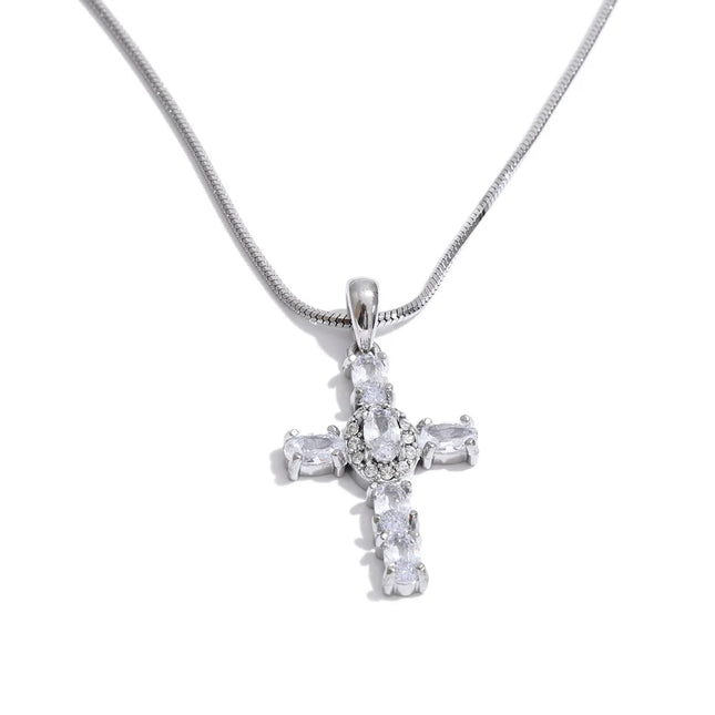 Yhpup Delicate AAA Cubic Zirconia Cross Pendant Necklace Gift Gold Platinum Color PVD Plated Premium Classic Shiny Chic Jewelry