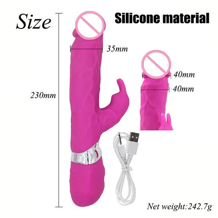 Silicone Rabbit Vibrator Large Dildo G Spot Clitoral Stimulator, Waterproof Rechargeable Dual Motor Female Masturbator Dildo