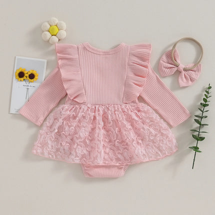 ma&baby 0-18M Baby Girl Romper Newborn Infant Jumpsuit Fall Spring Long Sleeve Lace Ruffle Clothes Headband Outfits