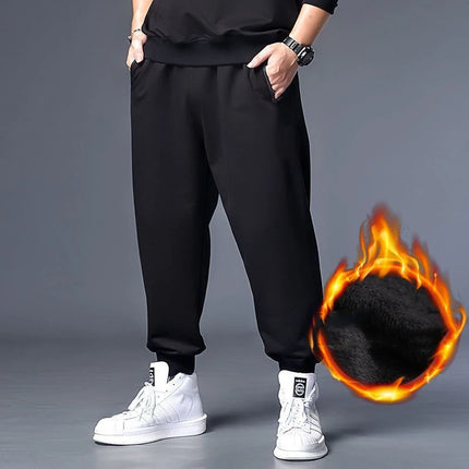 10XL Big Size Fleece Lined Warm Joggers with Cuffed Ankles Mens Casual Pants Cotton Comfort Winter Wear Plus Size 160KG Wear