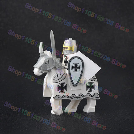 MOC Medieval Military Crusader Knight Building Blocks Castle Army Soldier Figure Horse Mount Shield Sword Accessories Bricks Toy