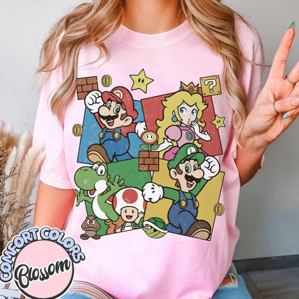 Super Mario Bros Vintage T-shirt Men and Women Summer Cotton Y2K Clothing Cartoon High Quality Short Sleeved Tee Streetwear
