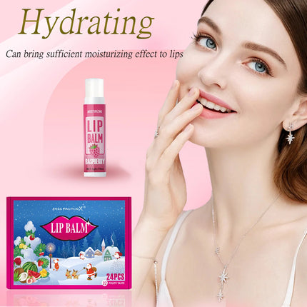 24PCS/ box 12 kinds of flower and fruit lip balm set Gift Natural fragrance moisturizing exfoliating and brightening lip color