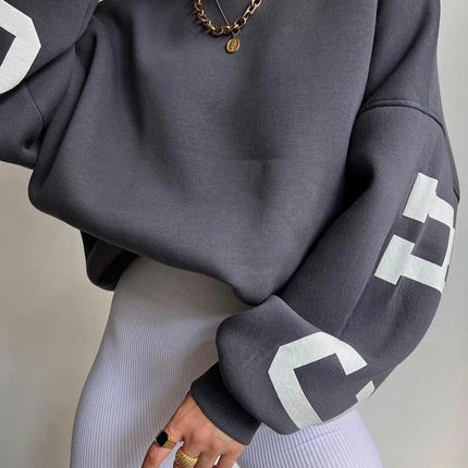 Combhasaki Women's Y2K Grunge Loose Pullover Sweatshirts Letter Print Casual Thickened Long Sleeve Tops Autumn Hoodie Streetwear