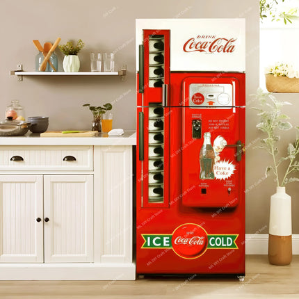 Coke Vending Machine Mural Refrigerator Door Art Mural Sticker Peel and Stick Phone Booth Coffee Wallpaper Fridge Door Decals