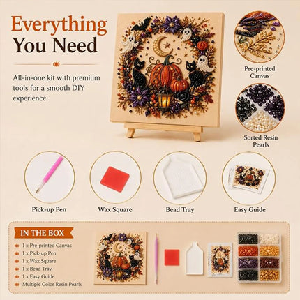 Halloween Ghost Pearl Art DIY Kit, Spooky Cute 3D Painting Crafts for Adults, DIY Fall Home Decor Wall Art,  DIY Party Gift