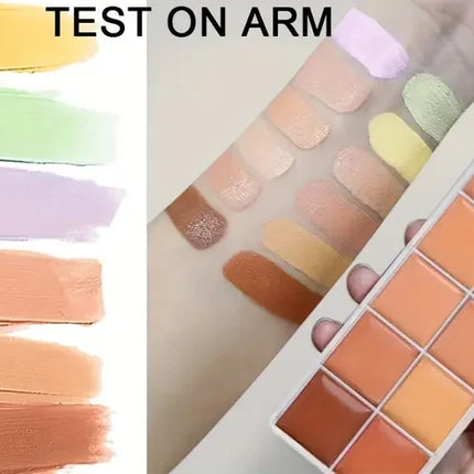 VERONNI 12Color Concealer Palette with Brush-Natural Cream Acne Spot Dark Circles Cover Face Foundation Brighten Cosmetic Makeup