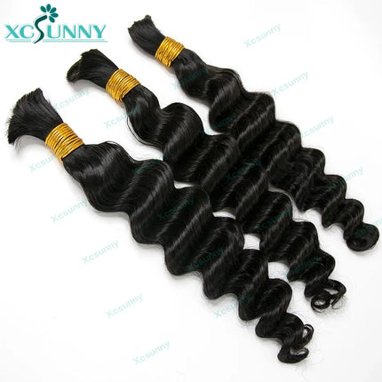 Loose Deep Wave Bulk Braiding Hair Extensions Unprocessed Bulk Human Hair For Boho Braids Wholesale Natural Color 4 30 27