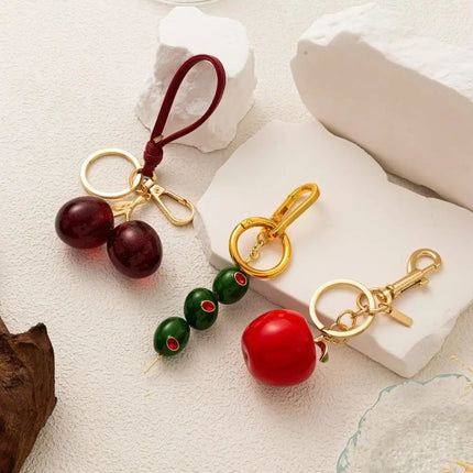 New Cherry Handbags Keychain Olive Alloy Strawberry Keychain DIY Key Ring Bag Decoration