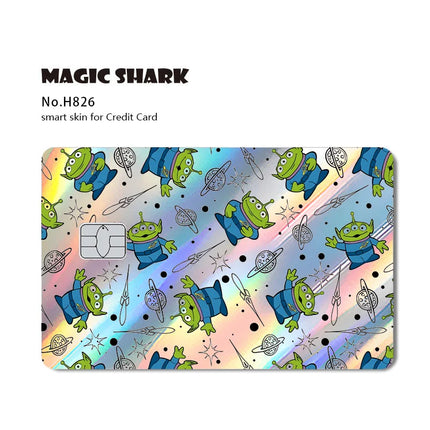 Magic Shark Mickey Minnie Stitch Donald Duck Bear Princess Holographic Film Shinny Laser Skin Sticker for Debit Credit Card