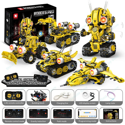 5-in-1 Series Technical Transformer Intelligent Robot Building Block With Remote Control APP Programmable STEM Toy For Kid Adult