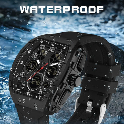 Men Sports Digital Wrist Watches For Male Clock Dual Display Man Tonneau Watches Chronograph Luminous Silicone Band Dropship