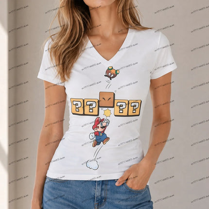 New Y2k T-shirt Super Mario Women T-shirt Hot Sale V Neck Harajuku Style XS-5XL Fashion Cuteore Party Short Sleeve Women's Anime