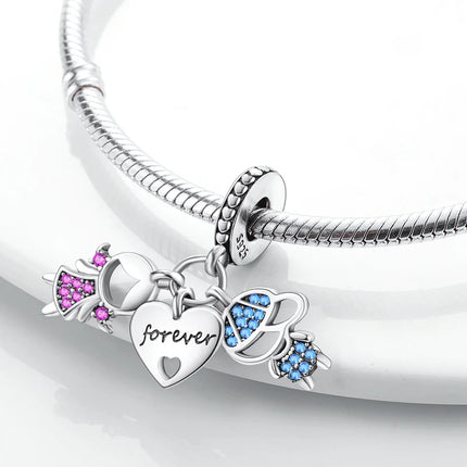 925 Sterling Silver Charms Mother Girl Boy Family Life Pendant Beads Fit Original Bracelet Necklace Diy Charm Women's Party Gift