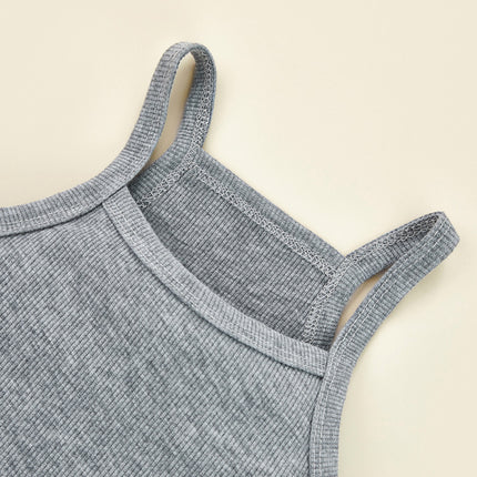 1-6 Years Kids Girls Casual Tank Tops Solid Black Gray Sleeveless Knitted Sling Crop Tops For Girls