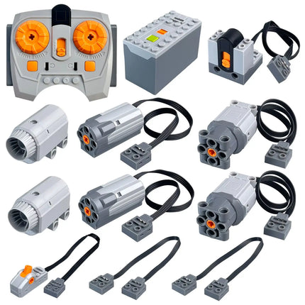 13 PCS Power Function Motors Set M L XL Servo Motor AA Battery Box, 2.4G Remote Control Receiver Compatible with Technic Bricks