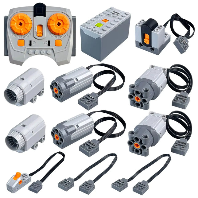 13 PCS Power Function Motors Set M L XL Servo Motor AA Battery Box, 2.4G Remote Control Receiver Compatible with Technic Bricks