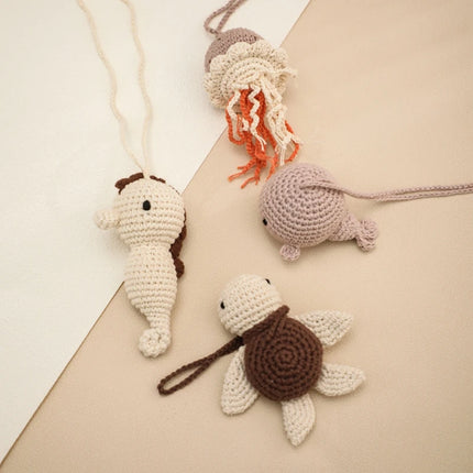 1pc Crochet Rattle Play Gym Pendant for Kids Ocean Crochet Rattle Mobile Bell Ring Wooden Babies Gym Montessori Children's Toys