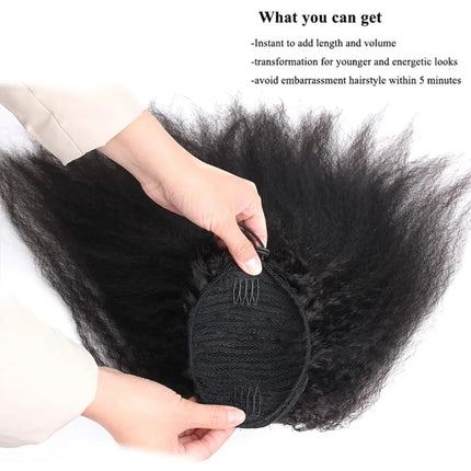 26 Inch Kinky Straight Ponytail Extension 100% Human Hair Drawstring Ponytail For Black Women Curly Pony Tails Hair Extensions