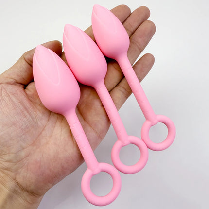 Pull ring flower bud anal plug Pink Butt plug Silicone Vagina Ball Size scale G-spot massage soft gel plug for anus adult sex to