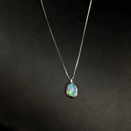 1 Pc Fengbaowu Natural Colorful Opal Pendant Oval Cabochon 925 Sterling Silver Reiki Healing Stone Jewelry Gift For Women