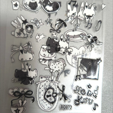 2Pc Cute Black White Rabbit Decoration Stickers for DIY Scrapbooking Journal Phone Materials Sticker