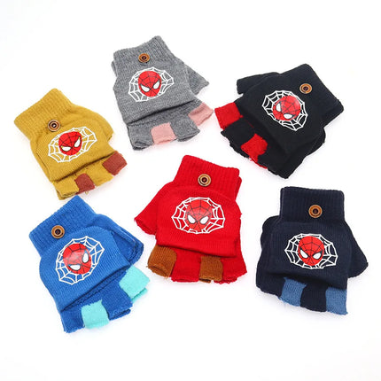 Marvel Spider-Man Children's Flip Gloves Toddler Half Finger Mittens Kindergarten Flip Top Warm Gloves 2-7 Years Old Gift