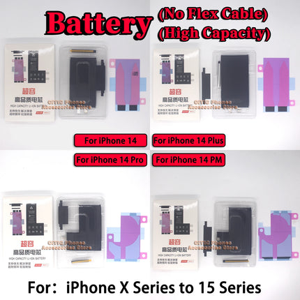 2Pcs Phone Battery Core No Flex Cable For iPhone X XS Max XR 11 12 13 Mini 14 Plus 15 Pro Max SE2 SE3 High Capacity Battery Cell