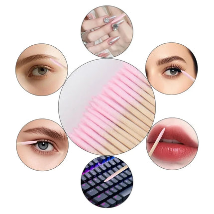 100/200/500Pcs Disposable Wooden Cotton Swabs Double Sided Tip Wood Sticks Glue Removing Makeup Tool Clean Stick Lash Accessorie