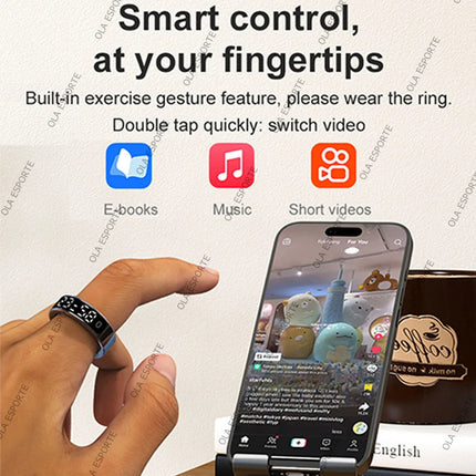 New Smart Ring R13 LED Display Screen Gesture Sweep Video Heart Rate Sleep Monitor 5ATM Waterproof Wireless Charging Rings 2025