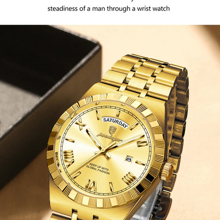 POEDAGAR Business Man Watch Week Date Waterproof Luminous Original Watches For Men Stainless Steel Men's Quartz Wristwatch Reloj