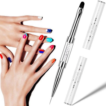 Dual-ended Nail Design Brush Rhinestone Handle UV Gel Nail Brush Professional Nail Art Tools