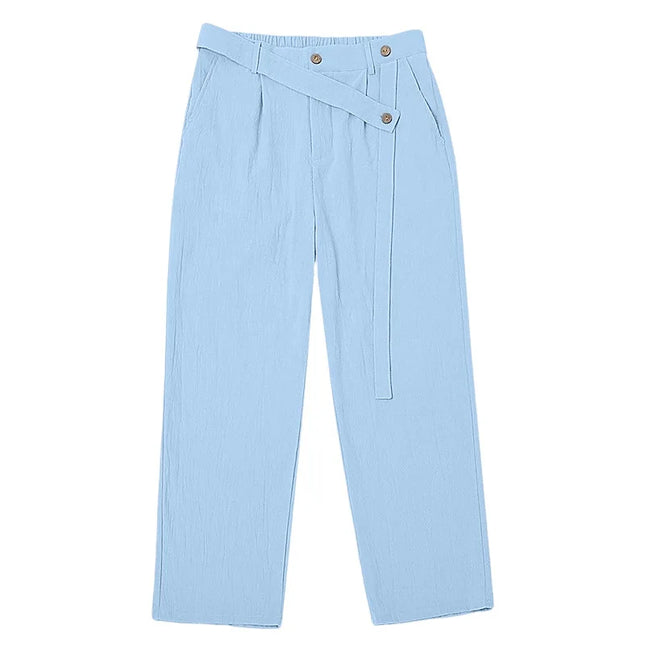 2026 Men's Spring New Models, Large Size American Slanted Waist Linen Casual Trousers for Men with White Background