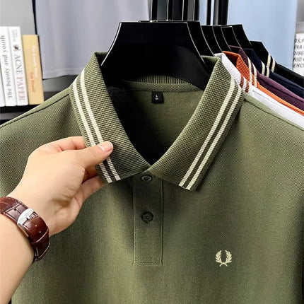 100% pure cotton summer breathable men's fashion sports brand wheat embroidery short-sleeved polo shirt business casual T-shirt