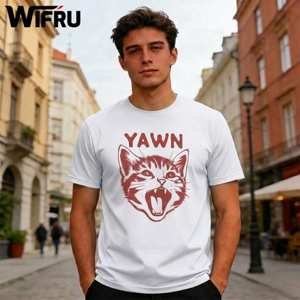 Abstract Artistic Cat Illustration Print T-Shirt Men Women Harajuku Summer Casual Top Funny Modern Minimalist Cat Graphic Tee